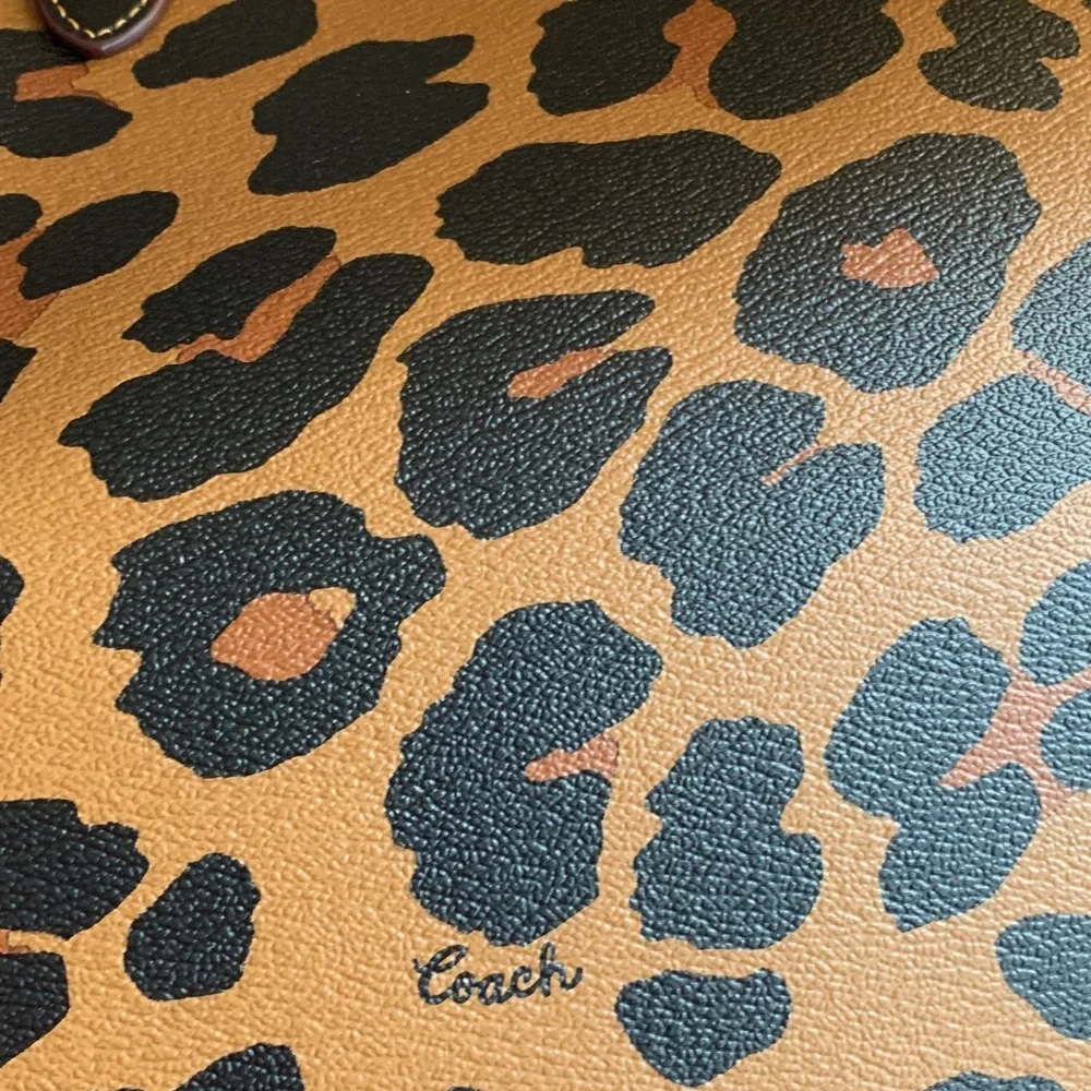 Coach Leopard Print Leather Tote Bag - Brown/Black